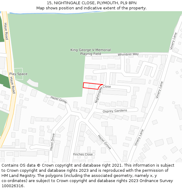 15, NIGHTINGALE CLOSE, PLYMOUTH, PL9 8PN: Location map and indicative extent of plot