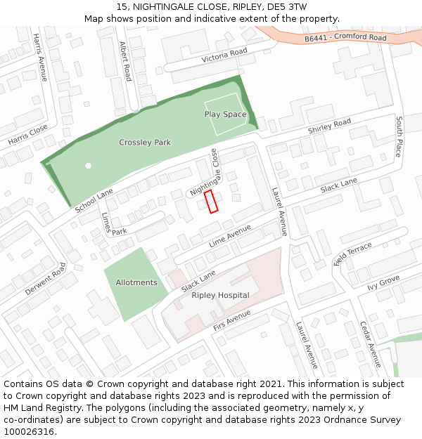 15, NIGHTINGALE CLOSE, RIPLEY, DE5 3TW: Location map and indicative extent of plot