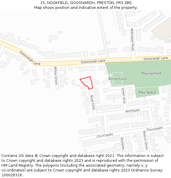15, NOOKFIELD, GOOSNARGH, PRESTON, PR3 2BS: Location map and indicative extent of plot