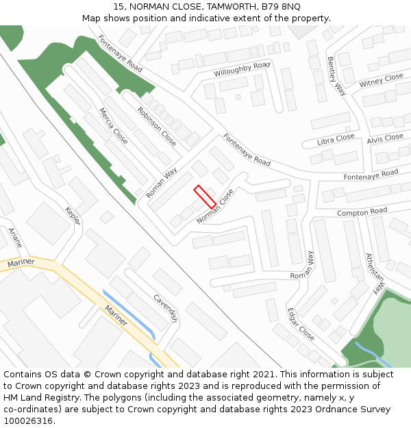 15, NORMAN CLOSE, TAMWORTH, B79 8NQ: Location map and indicative extent of plot