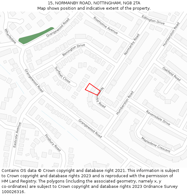 15, NORMANBY ROAD, NOTTINGHAM, NG8 2TA: Location map and indicative extent of plot