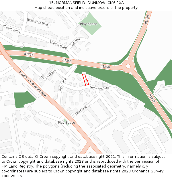 15, NORMANSFIELD, DUNMOW, CM6 1XA: Location map and indicative extent of plot