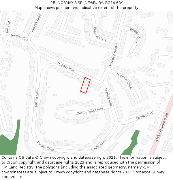 15, NORMAY RISE, NEWBURY, RG14 6RY: Location map and indicative extent of plot
