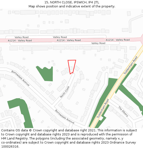 15, NORTH CLOSE, IPSWICH, IP4 2TL: Location map and indicative extent of plot