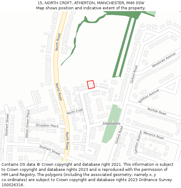 15, NORTH CROFT, ATHERTON, MANCHESTER, M46 0SW: Location map and indicative extent of plot