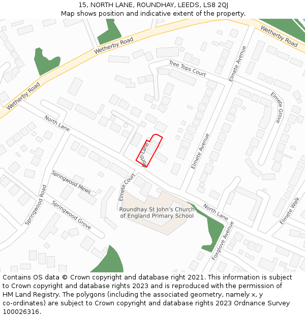 15, NORTH LANE, ROUNDHAY, LEEDS, LS8 2QJ: Location map and indicative extent of plot