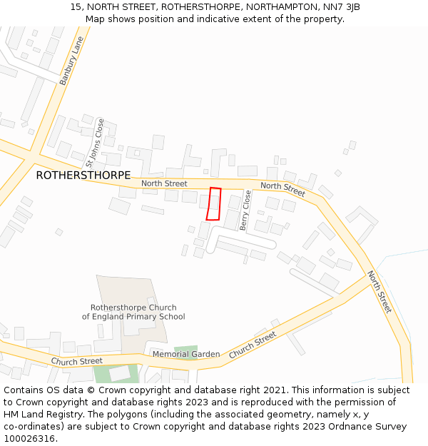 15, NORTH STREET, ROTHERSTHORPE, NORTHAMPTON, NN7 3JB: Location map and indicative extent of plot