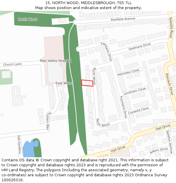 15, NORTH WOOD, MIDDLESBROUGH, TS5 7LL: Location map and indicative extent of plot