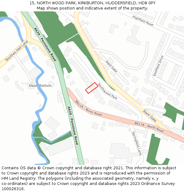 15, NORTH WOOD PARK, KIRKBURTON, HUDDERSFIELD, HD8 0PY: Location map and indicative extent of plot
