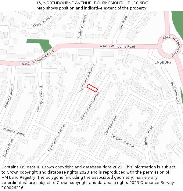 15, NORTHBOURNE AVENUE, BOURNEMOUTH, BH10 6DG: Location map and indicative extent of plot
