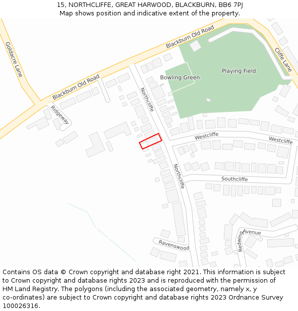 15, NORTHCLIFFE, GREAT HARWOOD, BLACKBURN, BB6 7PJ: Location map and indicative extent of plot