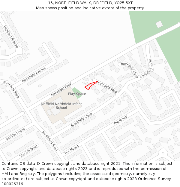 15, NORTHFIELD WALK, DRIFFIELD, YO25 5XT: Location map and indicative extent of plot