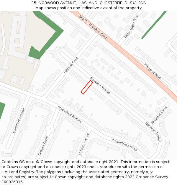 15, NORWOOD AVENUE, HASLAND, CHESTERFIELD, S41 0NN: Location map and indicative extent of plot