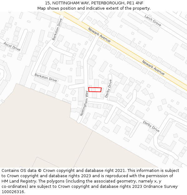 15, NOTTINGHAM WAY, PETERBOROUGH, PE1 4NF: Location map and indicative extent of plot