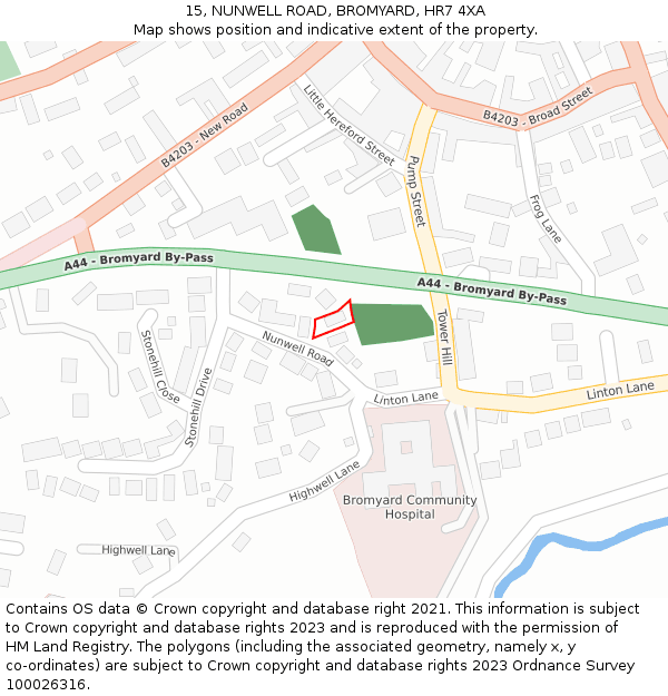 15, NUNWELL ROAD, BROMYARD, HR7 4XA: Location map and indicative extent of plot