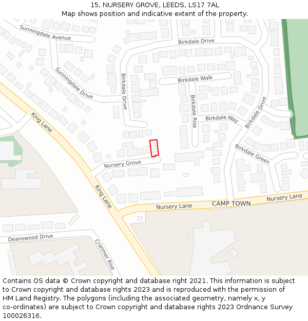 15, NURSERY GROVE, LEEDS, LS17 7AL: Location map and indicative extent of plot