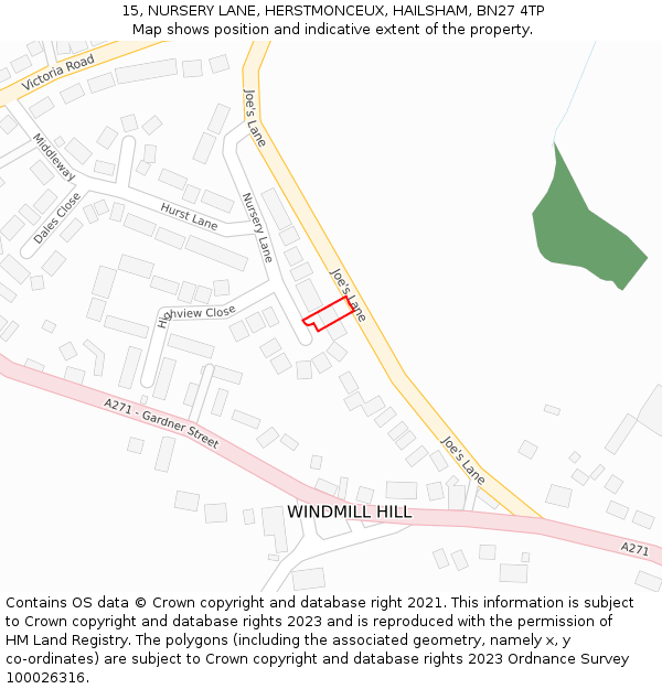 15, NURSERY LANE, HERSTMONCEUX, HAILSHAM, BN27 4TP: Location map and indicative extent of plot