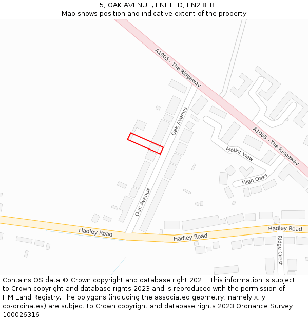 15, OAK AVENUE, ENFIELD, EN2 8LB: Location map and indicative extent of plot