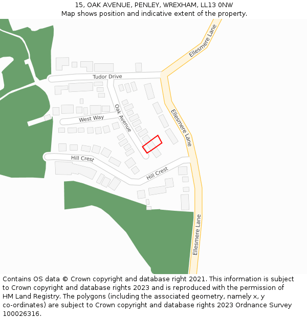 15, OAK AVENUE, PENLEY, WREXHAM, LL13 0NW: Location map and indicative extent of plot