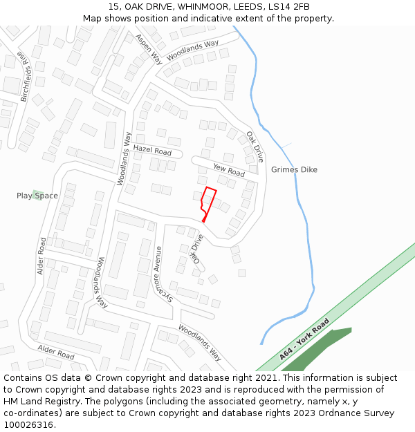 15, OAK DRIVE, WHINMOOR, LEEDS, LS14 2FB: Location map and indicative extent of plot