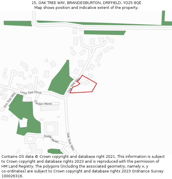 15, OAK TREE WAY, BRANDESBURTON, DRIFFIELD, YO25 8QE: Location map and indicative extent of plot