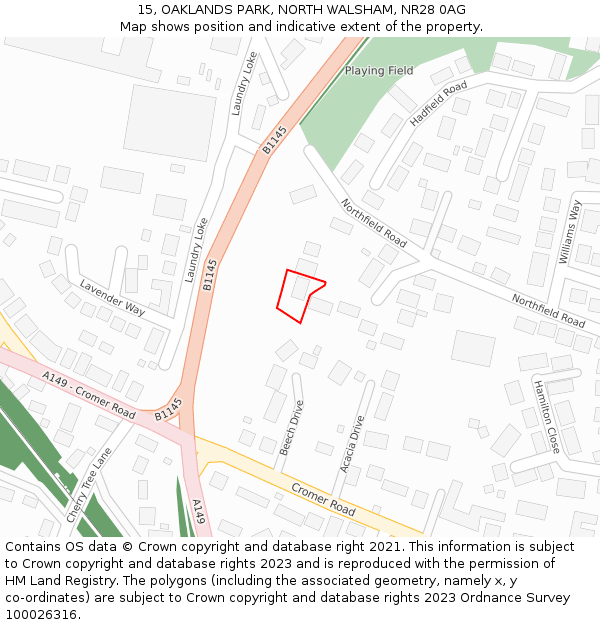 15, OAKLANDS PARK, NORTH WALSHAM, NR28 0AG: Location map and indicative extent of plot