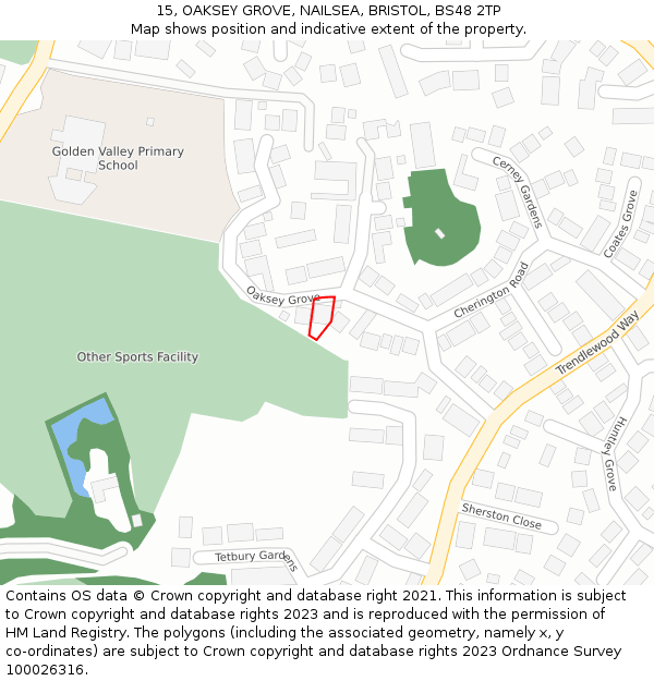 15, OAKSEY GROVE, NAILSEA, BRISTOL, BS48 2TP: Location map and indicative extent of plot