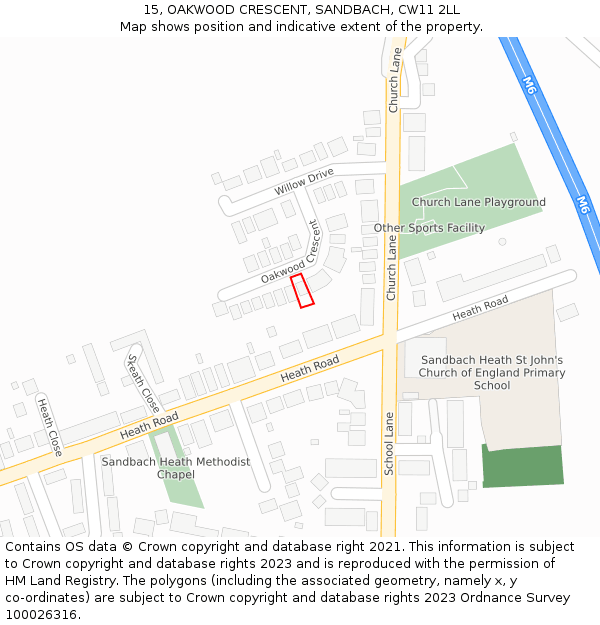 15, OAKWOOD CRESCENT, SANDBACH, CW11 2LL: Location map and indicative extent of plot
