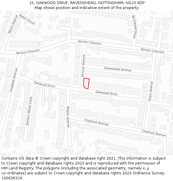 15, OAKWOOD DRIVE, RAVENSHEAD, NOTTINGHAM, NG15 9DP: Location map and indicative extent of plot
