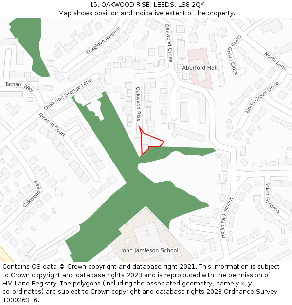 15, OAKWOOD RISE, LEEDS, LS8 2QY: Location map and indicative extent of plot
