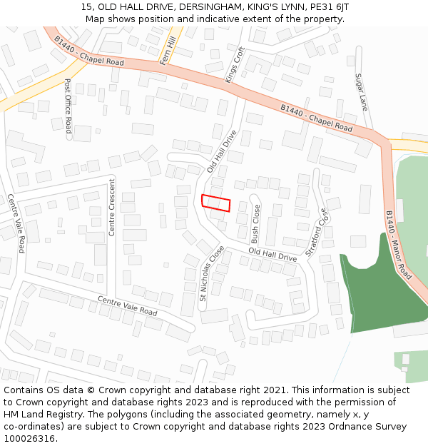 15, OLD HALL DRIVE, DERSINGHAM, KING'S LYNN, PE31 6JT: Location map and indicative extent of plot
