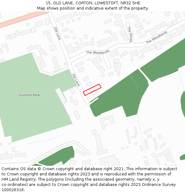 15, OLD LANE, CORTON, LOWESTOFT, NR32 5HE: Location map and indicative extent of plot