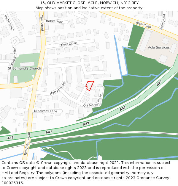 15, OLD MARKET CLOSE, ACLE, NORWICH, NR13 3EY: Location map and indicative extent of plot