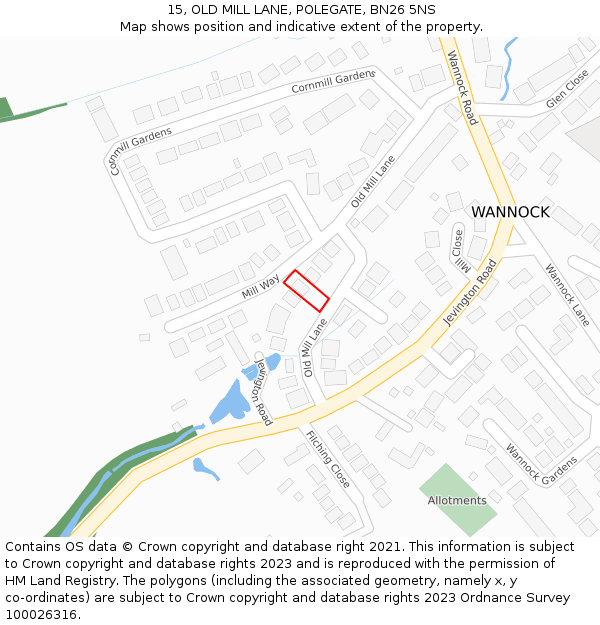 15, OLD MILL LANE, POLEGATE, BN26 5NS: Location map and indicative extent of plot