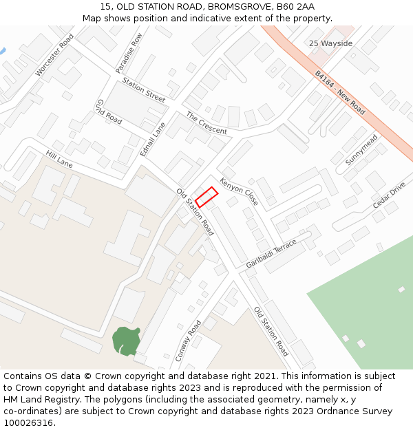 15, OLD STATION ROAD, BROMSGROVE, B60 2AA: Location map and indicative extent of plot