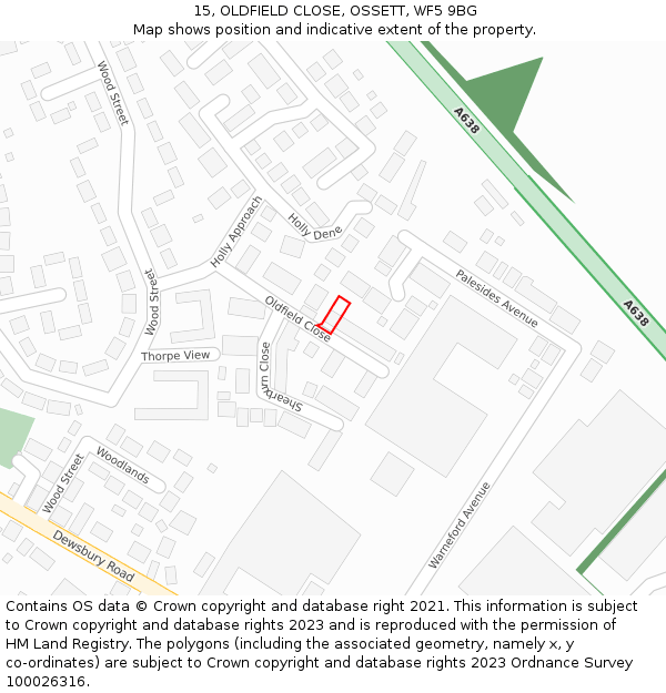 15, OLDFIELD CLOSE, OSSETT, WF5 9BG: Location map and indicative extent of plot