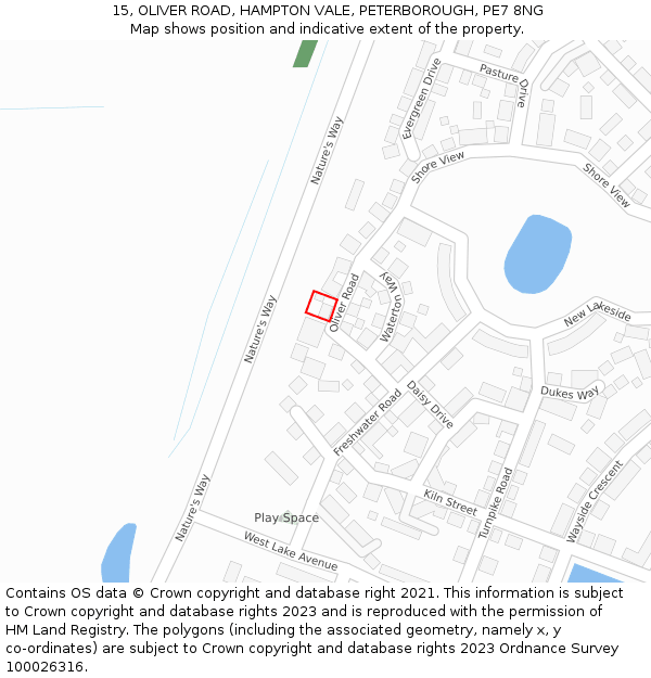 15, OLIVER ROAD, HAMPTON VALE, PETERBOROUGH, PE7 8NG: Location map and indicative extent of plot