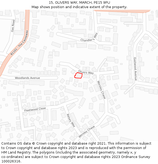 15, OLIVERS WAY, MARCH, PE15 9PU: Location map and indicative extent of plot