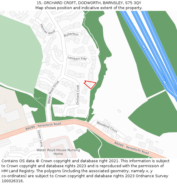 15, ORCHARD CROFT, DODWORTH, BARNSLEY, S75 3QY: Location map and indicative extent of plot