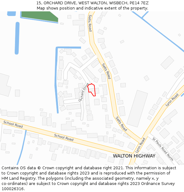 15, ORCHARD DRIVE, WEST WALTON, WISBECH, PE14 7EZ: Location map and indicative extent of plot