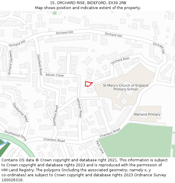 15, ORCHARD RISE, BIDEFORD, EX39 2RB: Location map and indicative extent of plot