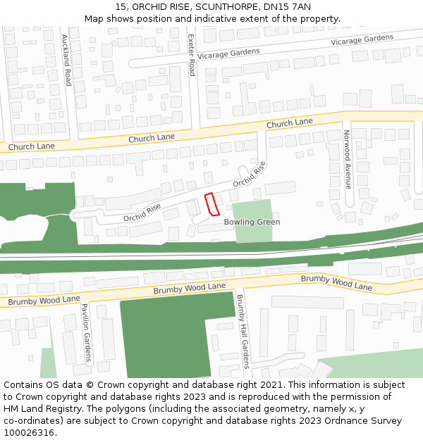 15, ORCHID RISE, SCUNTHORPE, DN15 7AN: Location map and indicative extent of plot