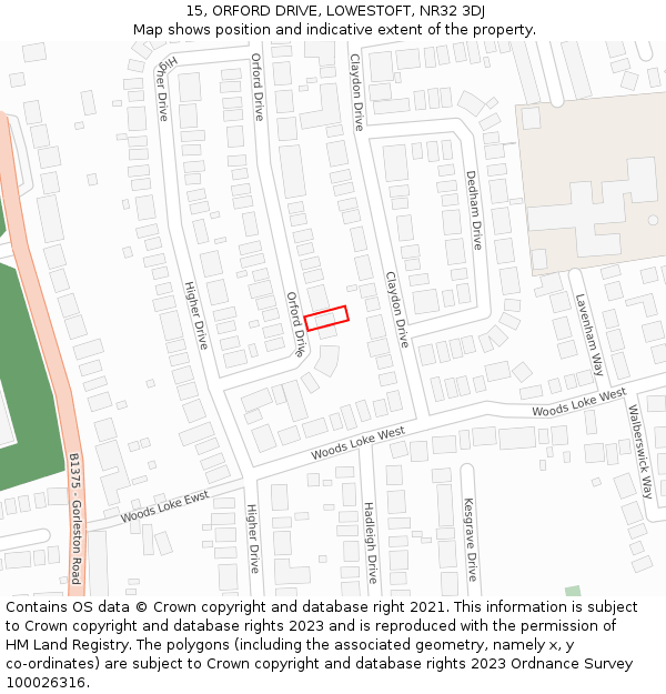 15, ORFORD DRIVE, LOWESTOFT, NR32 3DJ: Location map and indicative extent of plot