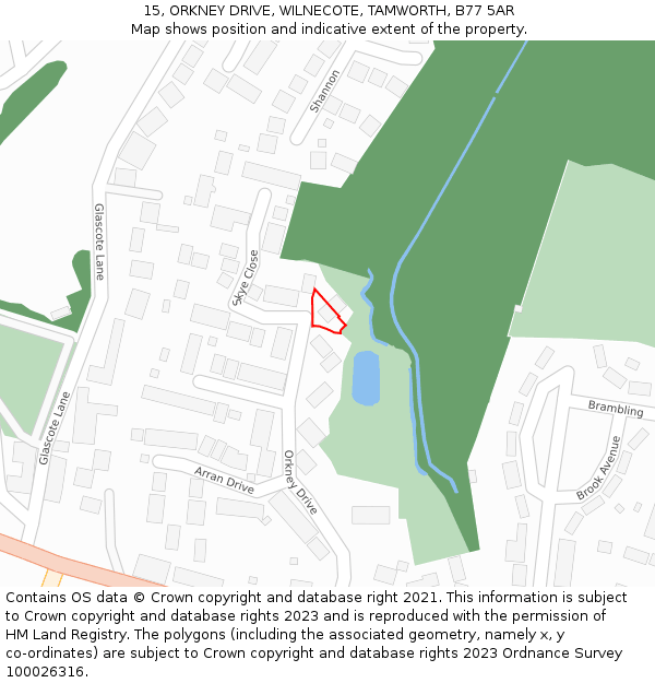15, ORKNEY DRIVE, WILNECOTE, TAMWORTH, B77 5AR: Location map and indicative extent of plot