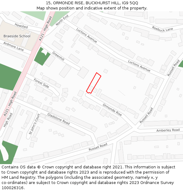 15, ORMONDE RISE, BUCKHURST HILL, IG9 5QQ: Location map and indicative extent of plot