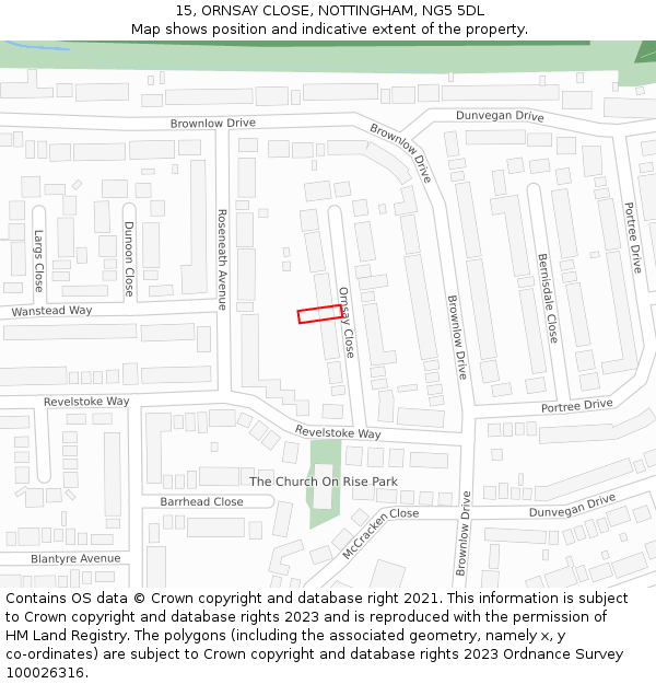 15, ORNSAY CLOSE, NOTTINGHAM, NG5 5DL: Location map and indicative extent of plot
