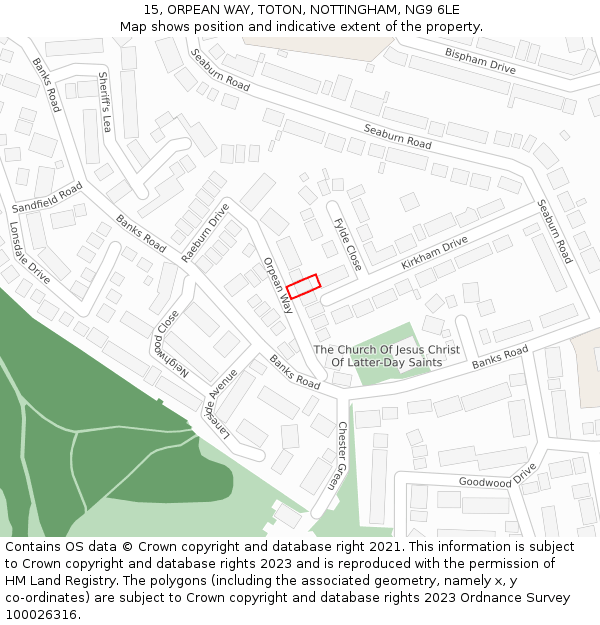 15, ORPEAN WAY, TOTON, NOTTINGHAM, NG9 6LE: Location map and indicative extent of plot
