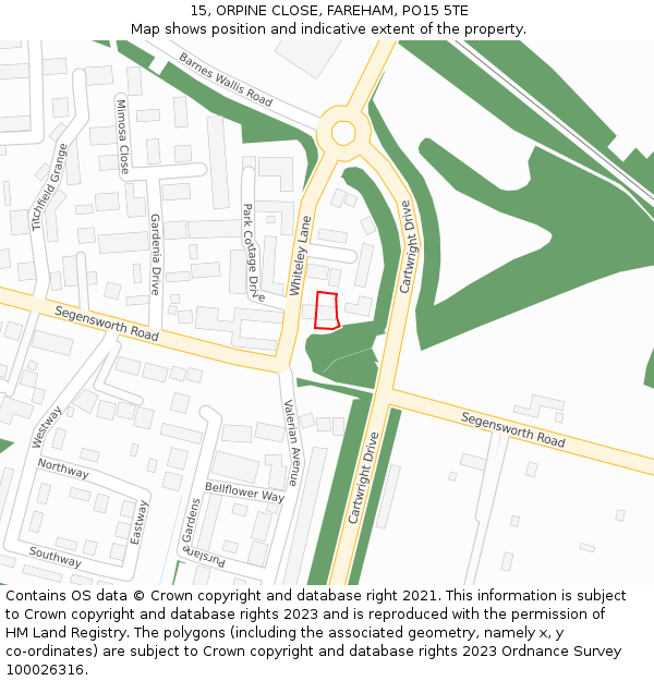 15, ORPINE CLOSE, FAREHAM, PO15 5TE: Location map and indicative extent of plot