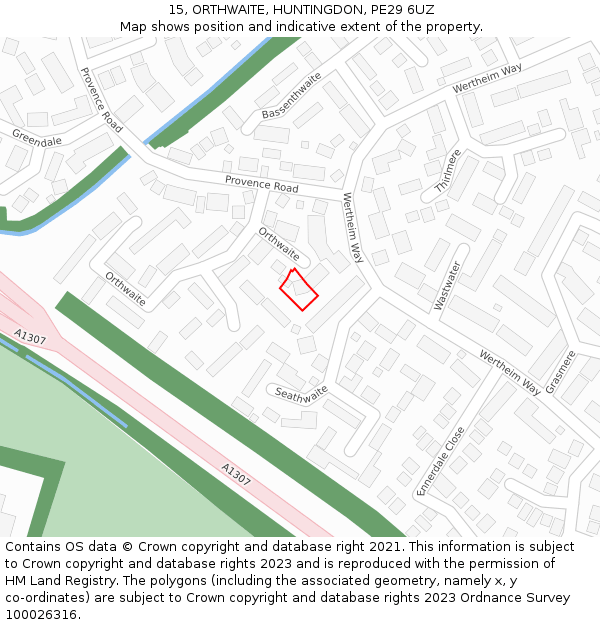 15, ORTHWAITE, HUNTINGDON, PE29 6UZ: Location map and indicative extent of plot