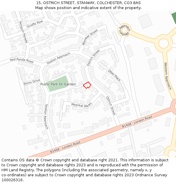 15, OSTRICH STREET, STANWAY, COLCHESTER, CO3 8AS: Location map and indicative extent of plot
